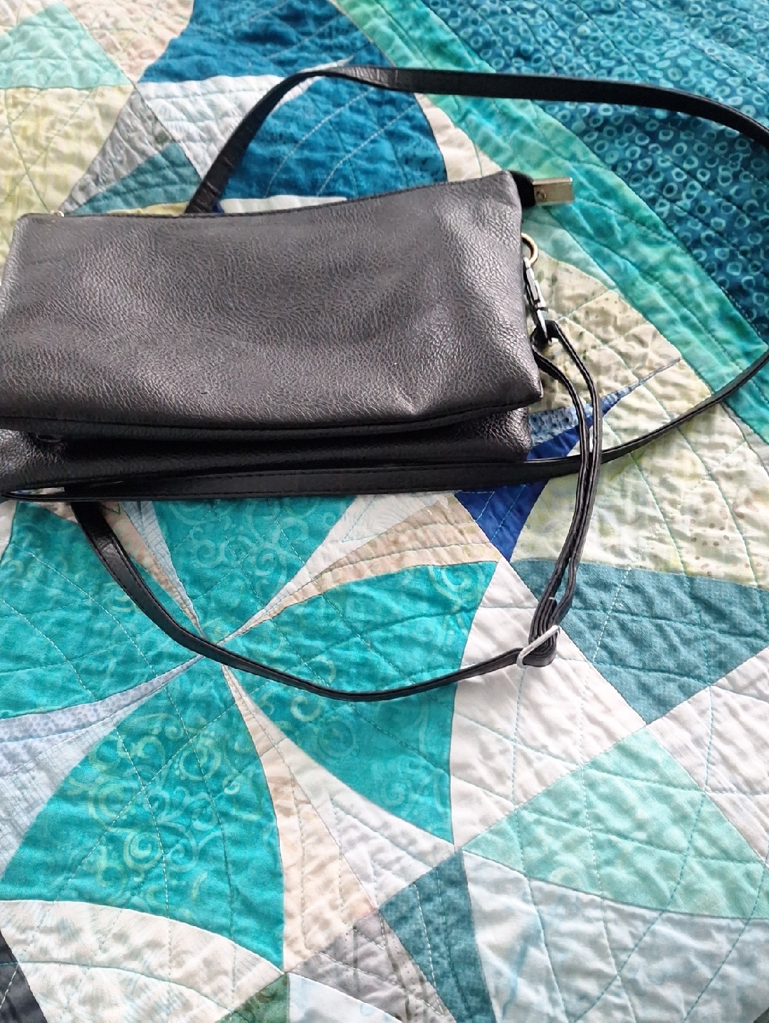 Stylish Black Pleather Crossbody Bag With Adjustable Strap